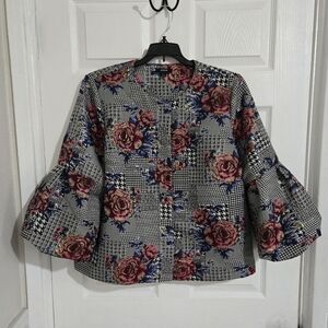 Alfani Floral Jacquard Statement Jacket Size Large Checkered